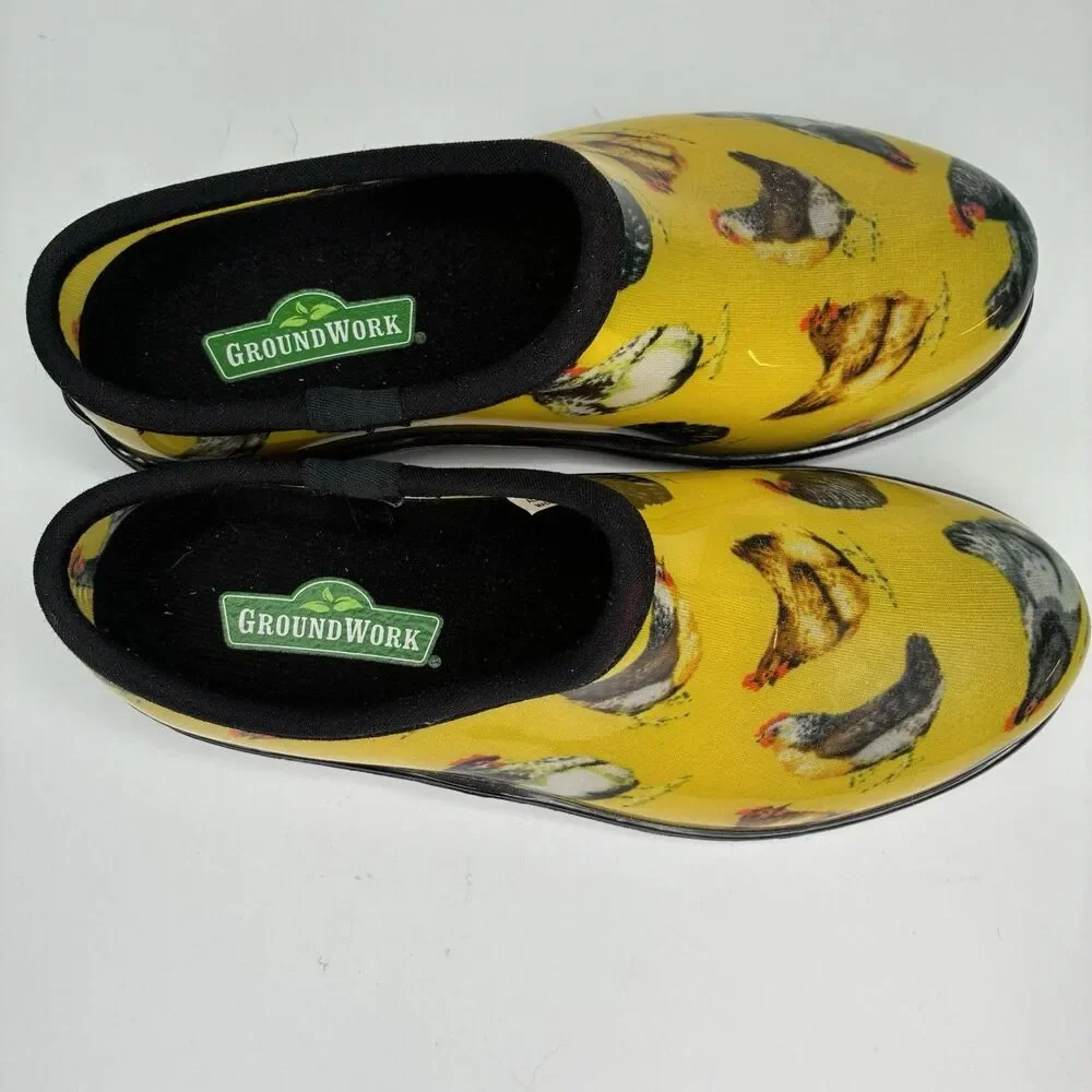 Groundwork Garden Clogs Womens Sz 8 Yellow Waterproof Shoes Chickens Hens